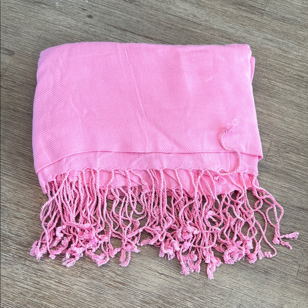 Pink Fringed Scarf / Wrap